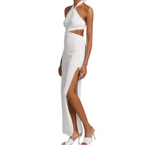 Rumer Cassidy Maxi‎ Dress in White Cut Out Halter Large NWT